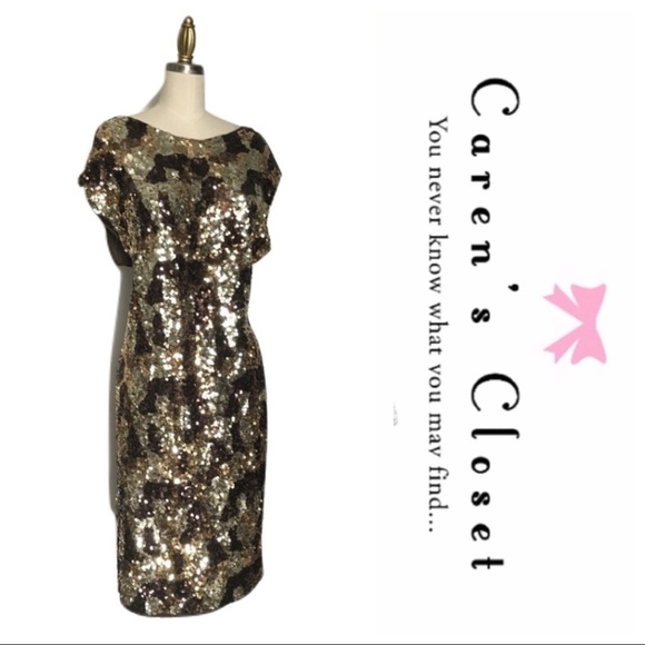 NWT MNG Gold Metallic Sequin Leopard Dress - Picture 1 of 6